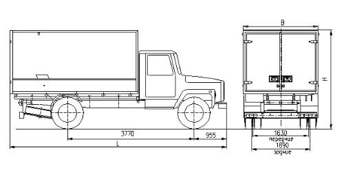 Автофургон КУПАВА на базе шасси ГАЗ 3307, кузов 330031 Технические характеристики